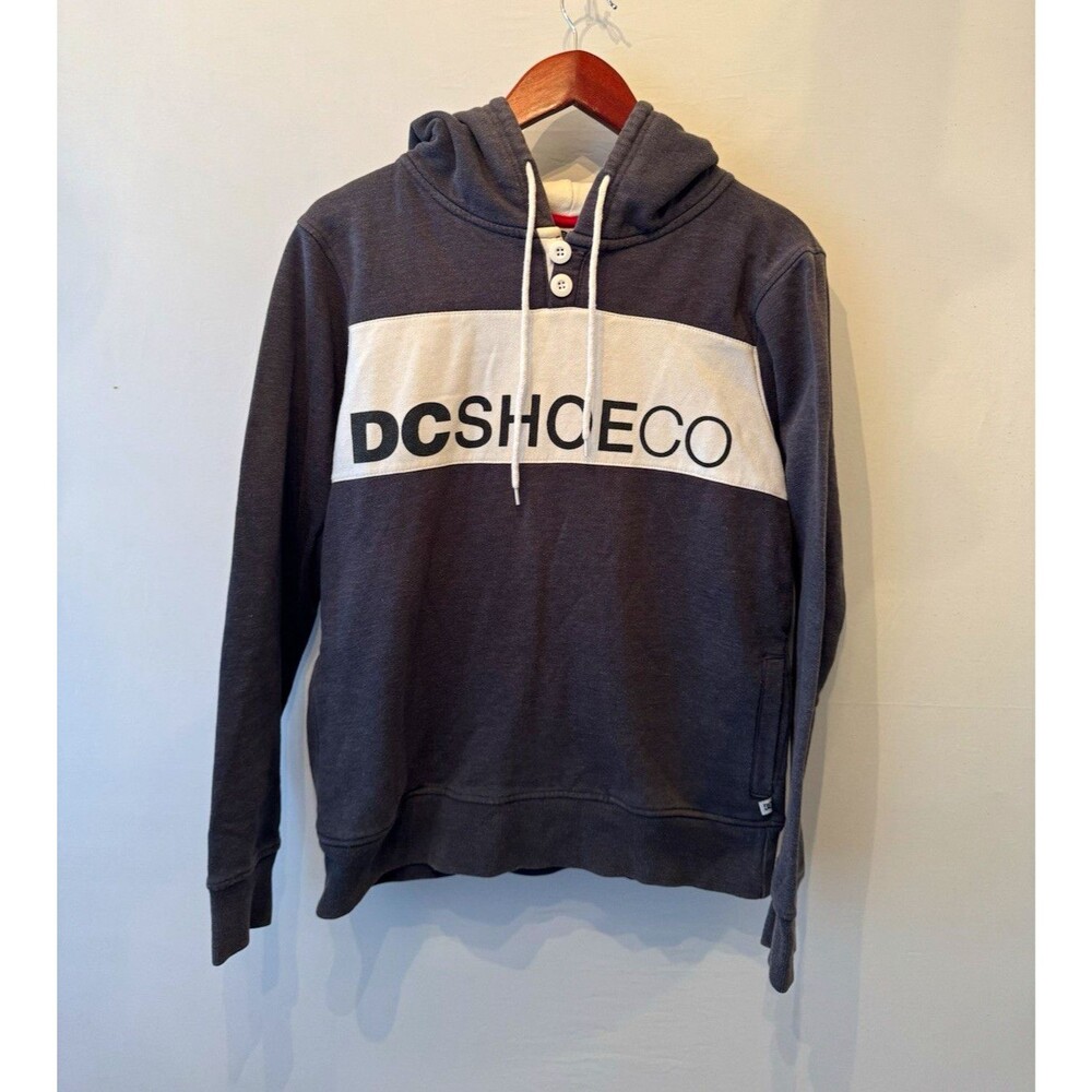 DC Shoes Logo Graphic Print Fleece Pullover Hoodie Gray/White Mens Size S